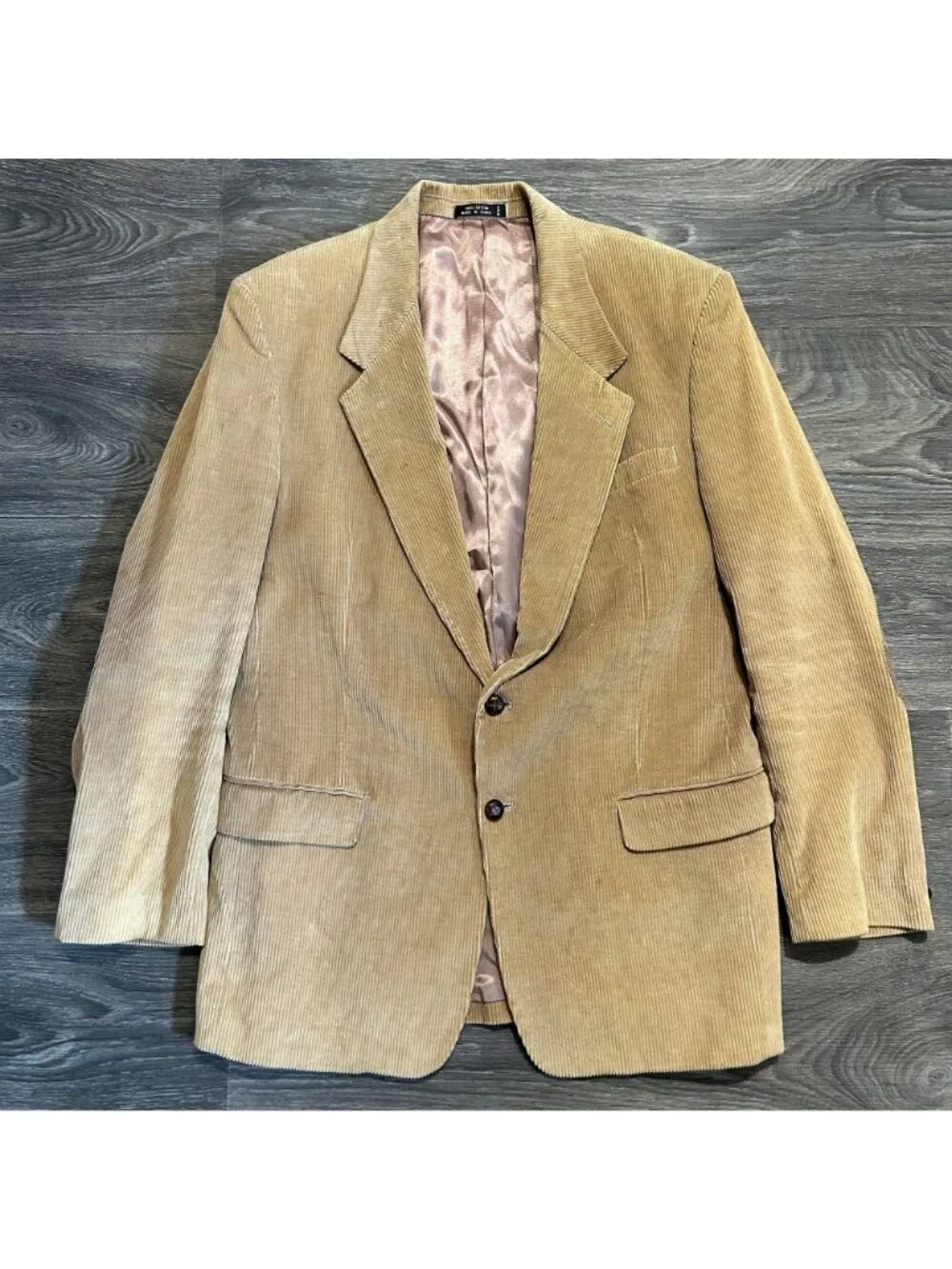 Jeremy Cobb 44L Hand Tailored Tan Corduroy Blazer Suede Elbow Patch Preppy VTG